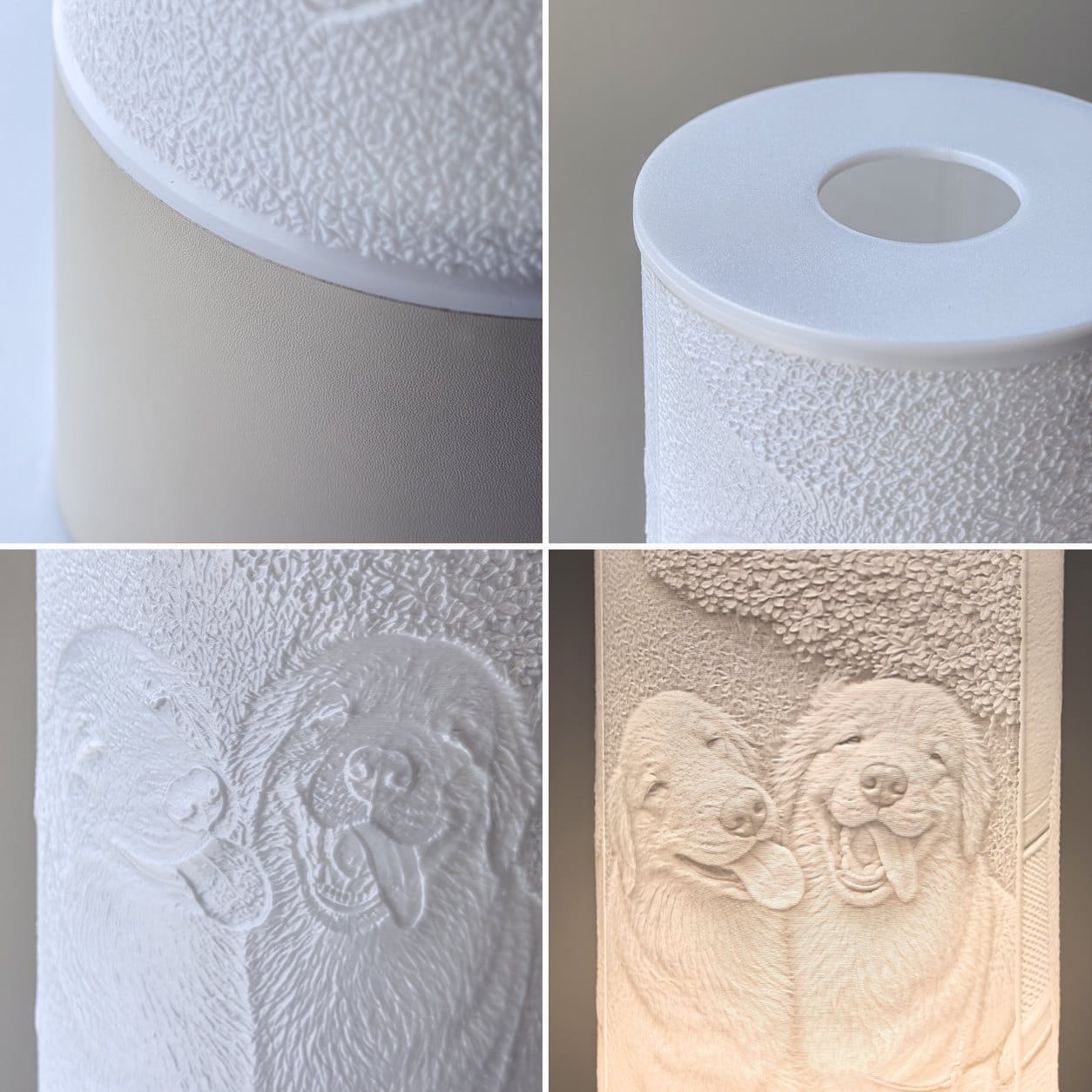 Close-ups of the relief, the shade top and the portrait