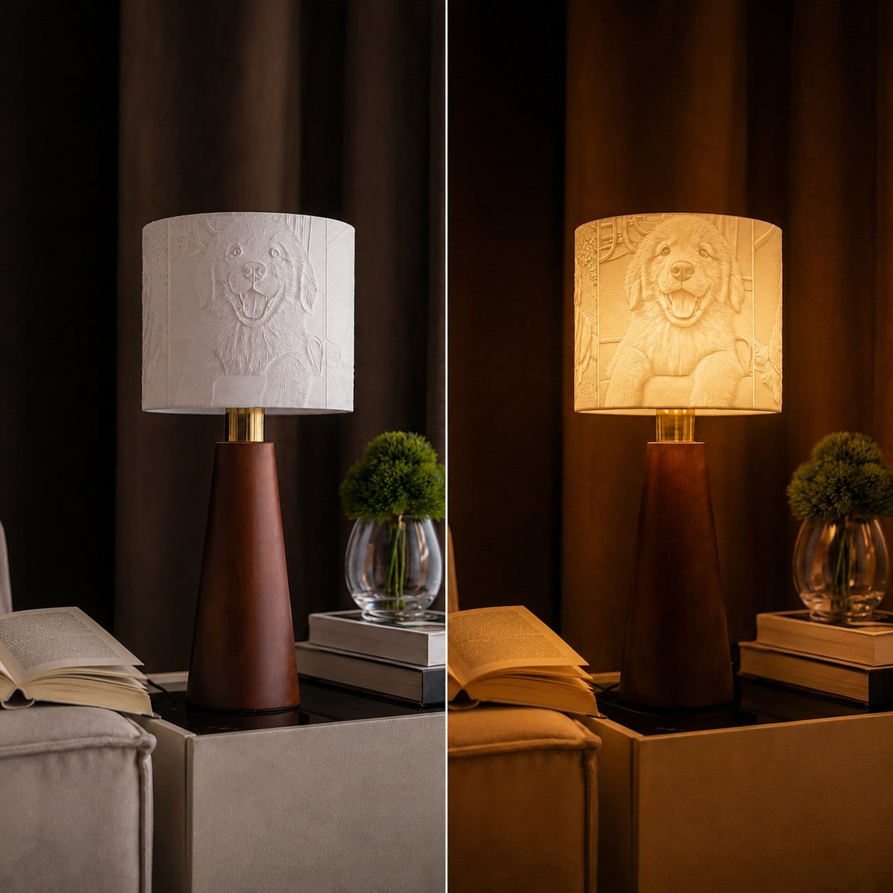 The same Drum lamp switched off, then on